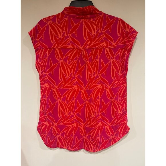 Soft Surroundings Petite Medium Red/Purple/Orange Tropical Print Cap-Sleeve Shir - Picture 4 of 5